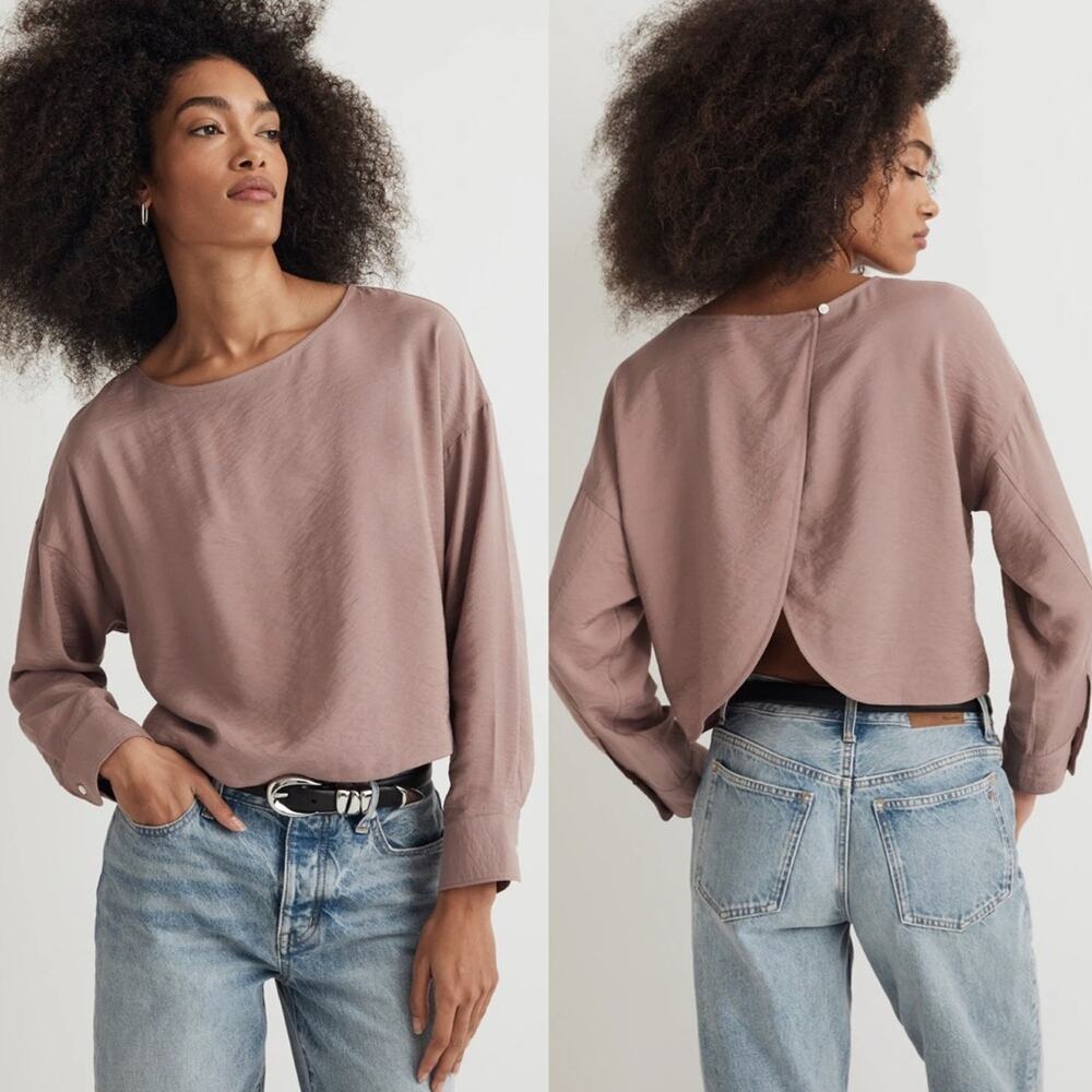 Madewell Relaxed Tulip-Back Long Sleeve‎ Boxy Top In Evening Mauve Size M Preppy
